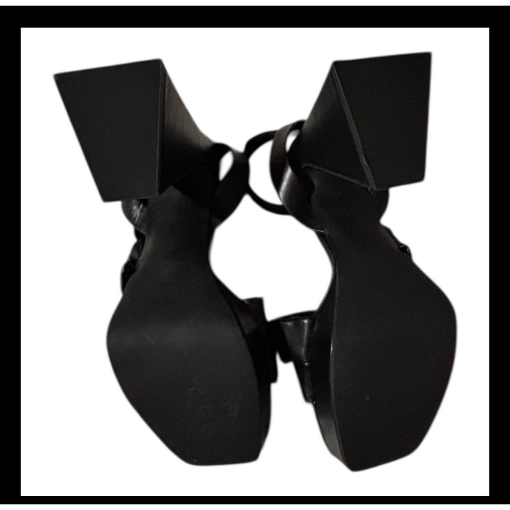 Abound Platform Sandals Women 9.5 Black Excellent Flared Block Heel Square Toe - Picture 3 of 5